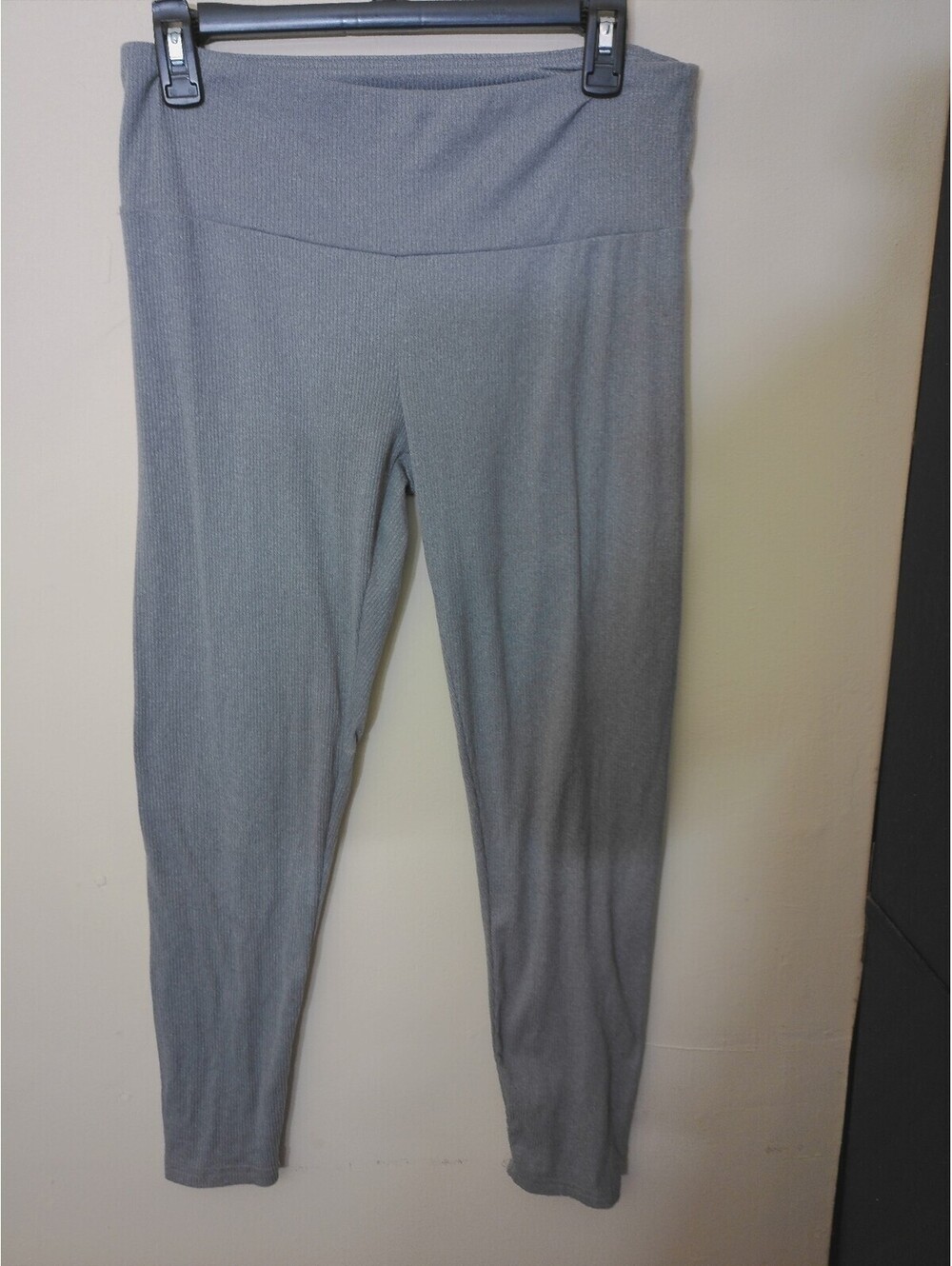 No Comment NYLA Womens Leggings Size L Gray Ribbed High Waisted Stretch